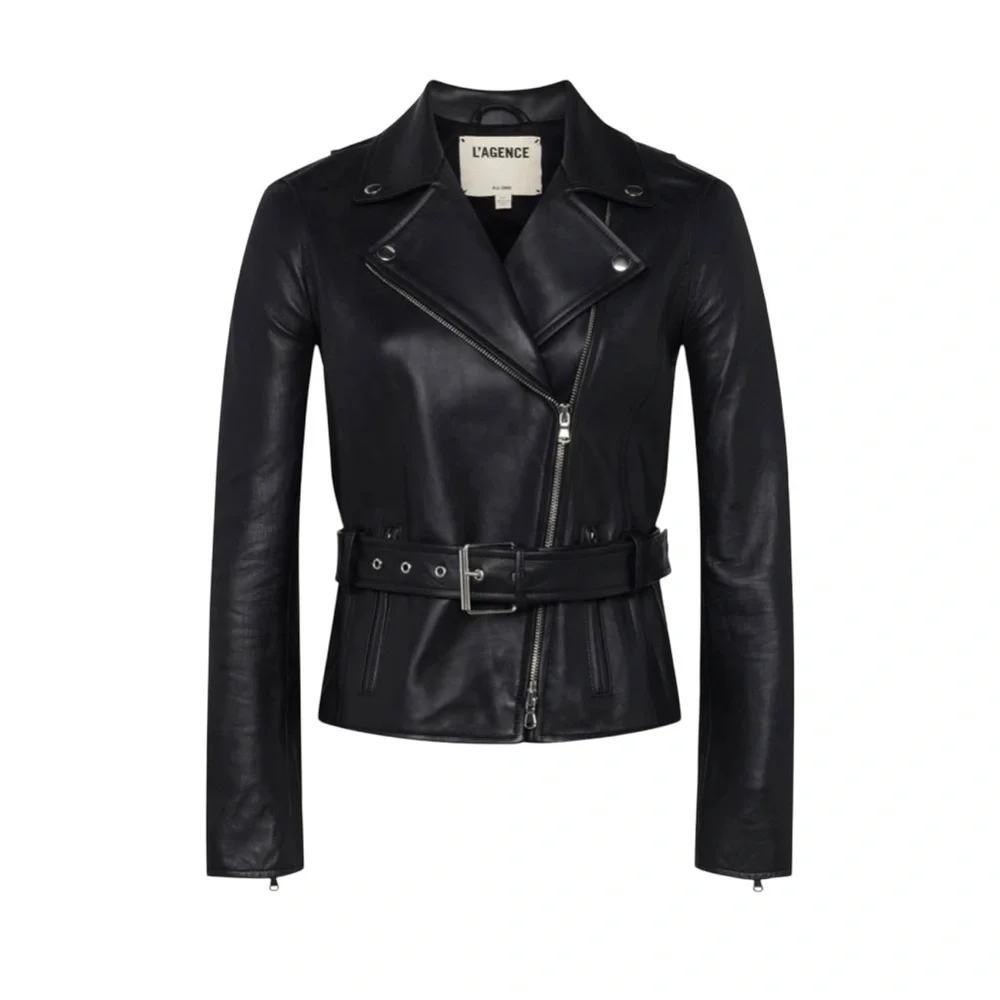 NWT L’Agence Large Black 100% Lamb Leather Biker Jacket $1395MSRP